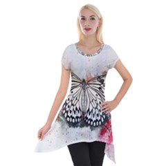 Butterfly Animal Insect Art Short Sleeve Side Drop Tunic by Celenk