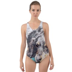 Dog Animal Art Abstract Watercolor Cut-out Back One Piece Swimsuit by Celenk