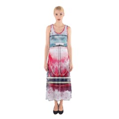 Red Car Old Car Art Abstract Sleeveless Maxi Dress by Celenk