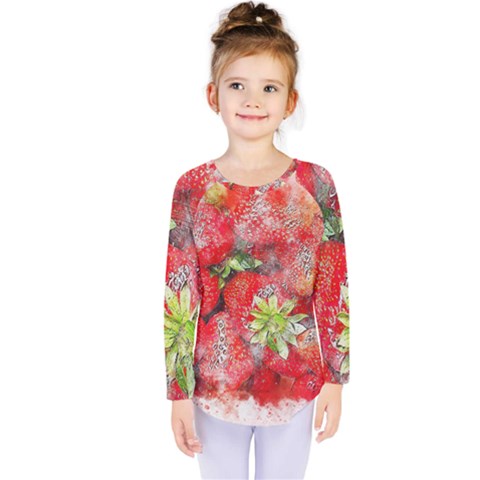 Strawberries Fruit Food Art Kids  Long Sleeve Tee by Celenk