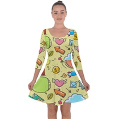 Cute Sketch Child Graphic Funny Quarter Sleeve Skater Dress by Celenk