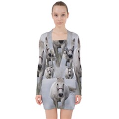 Horse Mammal White Horse Animal V-neck Bodycon Long Sleeve Dress by Celenk