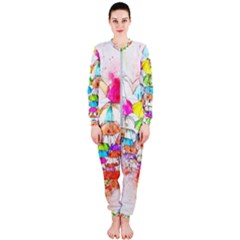 Umbrella Art Abstract Watercolor Onepiece Jumpsuit (ladies)  by Celenk