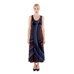 Fractal Circle Pattern Curve Sleeveless Maxi Dress by Celenk