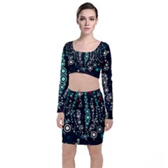 Modern Art Design Digital Long Sleeve Crop Top & Bodycon Skirt Set by Celenk