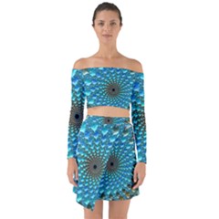 Fractal Art Design Pattern Off Shoulder Top With Skirt Set by Celenk