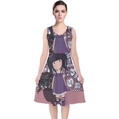 Dolly Girl In Purple V-neck Midi Sleeveless Dress  by Valentinaart