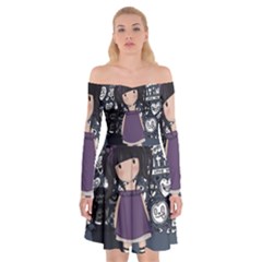 Dolly Girl In Purple Off Shoulder Skater Dress by Valentinaart