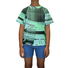 Futuristic Urban Architecture Kids  Short Sleeve Swimwear by Celenk