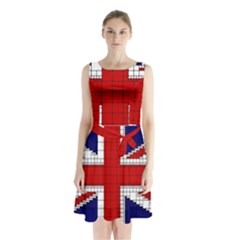 Union Jack Flag Uk Patriotic Sleeveless Waist Tie Chiffon Dress by Celenk