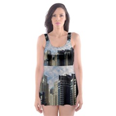 Skyscraper City Architecture Urban Skater Dress Swimsuit by Celenk