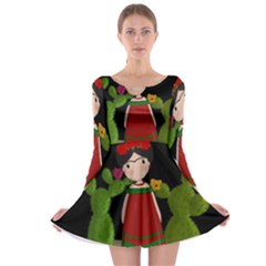 Frida Kahlo Doll Long Sleeve Skater Dress by Valentinaart