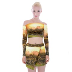 Rocks Outcrop Landscape Formation Off Shoulder Top With Mini Skirt Set by Celenk