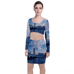 London Westminster Landmark England Long Sleeve Crop Top & Bodycon Skirt Set by Celenk