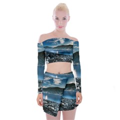 Shore Mountain Water Landscape Off Shoulder Top With Mini Skirt Set by Celenk