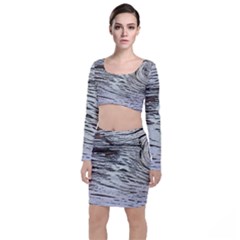 Wood Knot Fabric Texture Pattern Rough Long Sleeve Crop Top & Bodycon Skirt Set by Celenk