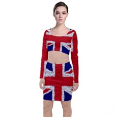 Union Jack Flag National Country Long Sleeve Crop Top & Bodycon Skirt Set by Celenk