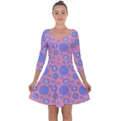 Pink Retro Dots Quarter Sleeve Skater Dress by snowwhitegirl