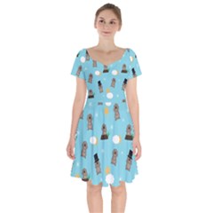 Groundhog Day Pattern Short Sleeve Bardot Dress by Valentinaart