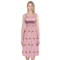 Pink Beige Hats Midi Sleeveless Dress by snowwhitegirl