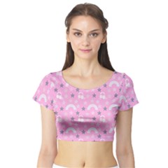 Music Star Pink Short Sleeve Crop Top by snowwhitegirl