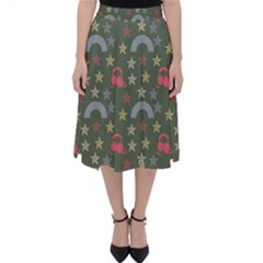 Music Stars Grass Green Folding Skater Skirt by snowwhitegirl