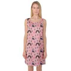 Music Stars Peach Sleeveless Satin Nightdress by snowwhitegirl