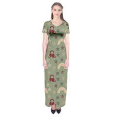 Music Stars Green Short Sleeve Maxi Dress by snowwhitegirl