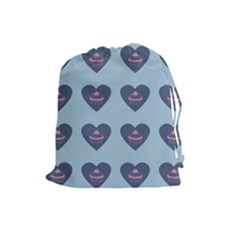 Cupcake Heart Teal Blue Drawstring Pouches (large)  by snowwhitegirl