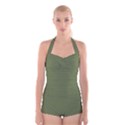 Earth Green Boyleg Halter Swimsuit  View1