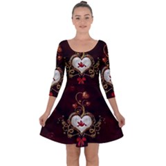 Wonderful Hearts With Dove Quarter Sleeve Skater Dress by FantasyWorld7