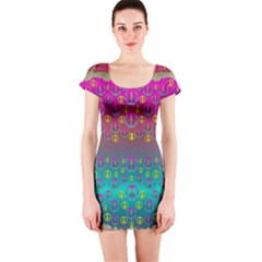 Years Of Peace Living In A Paradise Of Calm And Colors Short Sleeve Bodycon Dress by pepitasart