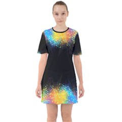 Frame Border Feathery Blurs Design Sixties Short Sleeve Mini Dress by Nexatart