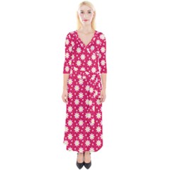 Daisy Dots Light Red Quarter Sleeve Wrap Maxi Dress by snowwhitegirl