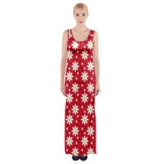 Daisy Dots Red Maxi Thigh Split Dress by snowwhitegirl