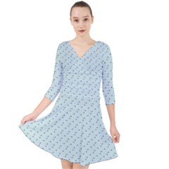 Pink Flowers Blue Quarter Sleeve Front Wrap Dress	 by snowwhitegirl