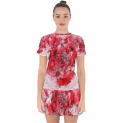 Flower Roses Heart Art Abstract Drop Hem Mini Chiffon Dress by Nexatart