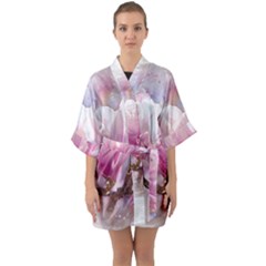 Flowers Magnolia Art Abstract Quarter Sleeve Kimono Robe by Nexatart