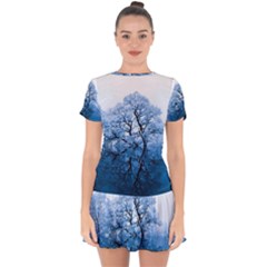 Nature Inspiration Trees Blue Drop Hem Mini Chiffon Dress by Nexatart