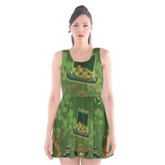 Happy St  Patrick s Day With Clover Scoop Neck Skater Dress by FantasyWorld7