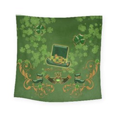 Happy St  Patrick s Day With Clover Square Tapestry (small) by FantasyWorld7