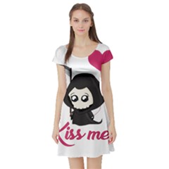 Cute Grim Reaper Short Sleeve Skater Dress by Valentinaart