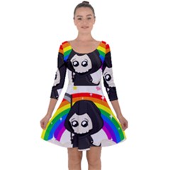 Cute Grim Reaper Quarter Sleeve Skater Dress by Valentinaart