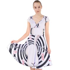 White Rabbit In Wonderland Cap Sleeve Front Wrap Midi Dress by Valentinaart