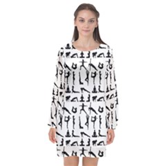 Yoga Pattern Long Sleeve Chiffon Shift Dress  by Valentinaart