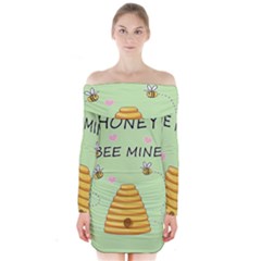 Bee Mine Valentines Day Long Sleeve Off Shoulder Dress by Valentinaart