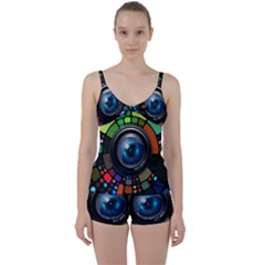 Lens Photography Colorful Desktop Tie Front Two Piece Tankini by Nexatart