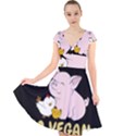 Go Vegan - Cute Pig and Chicken Cap Sleeve Front Wrap Midi Dress View1