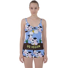 Friends Not Food - Cute Cow, Pig And Chicken Tie Front Two Piece Tankini by Valentinaart