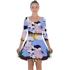 Friends Not Food - Cute Cow, Pig And Chicken Quarter Sleeve Skater Dress by Valentinaart